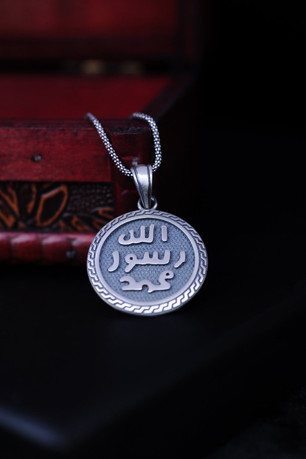 ENCİLİ SİLVER 925 Ayar Gümüş Özel Tasarım Allah Resulü Muhammed Yazılı Erkek Kolye