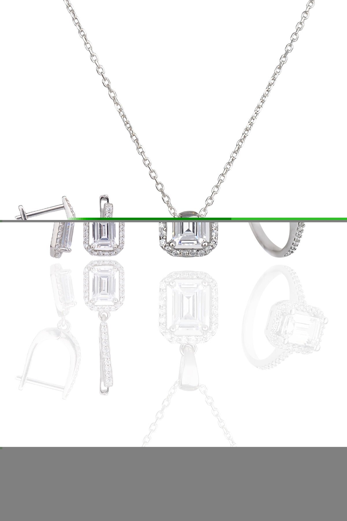 ENCİLİ SİLVER 925 Ayar Gümüş Swarovski Model Gümüş Set