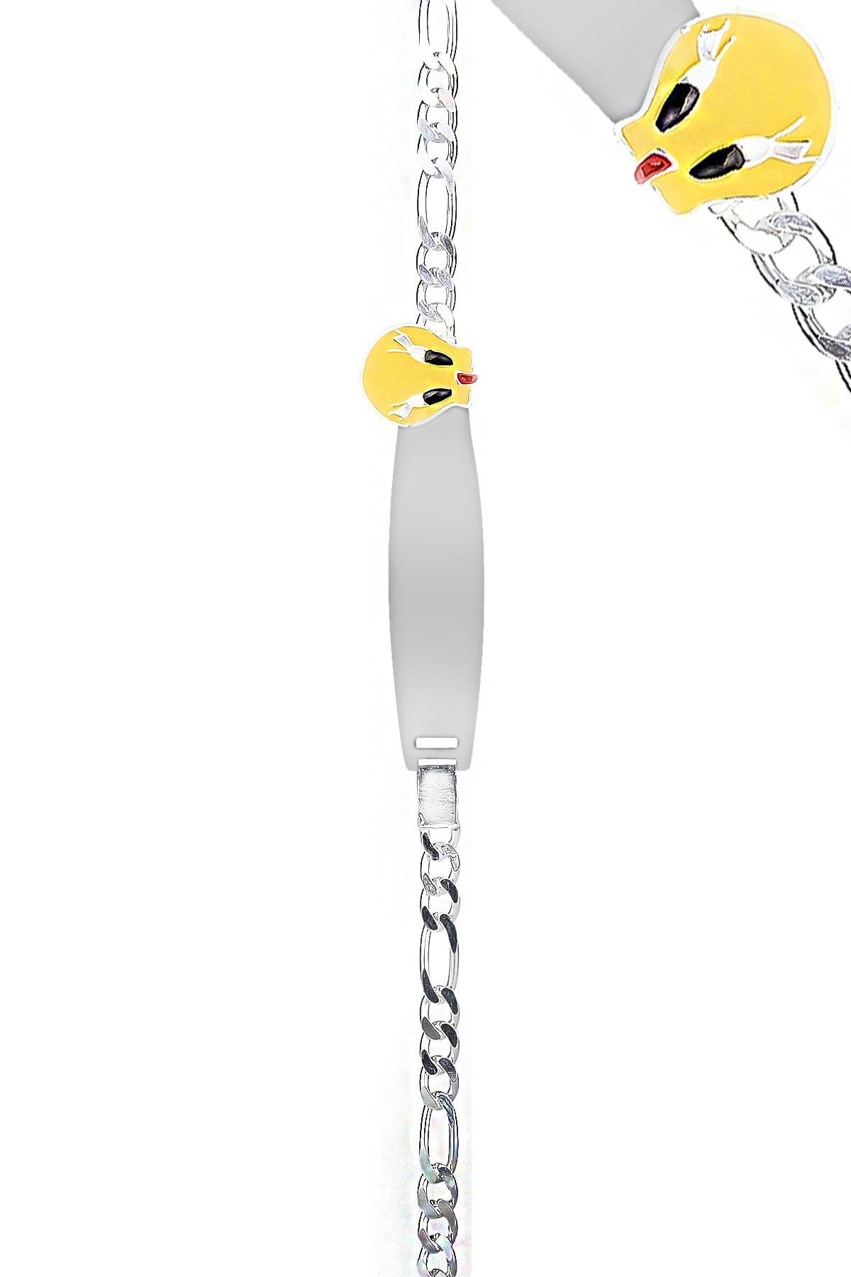 ENCİLİ SİLVER İsim Yazılabilen Tweety Model 925 Ayar Gümüş Çocuk Künyesi