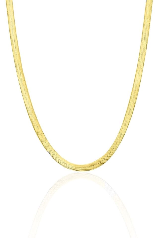 ENCİLİ SİLVER 925 Ayar Gümüş İtalyan Yassı Model Kadın Gold Renk Zincir Kolye GOLD - 42 cm