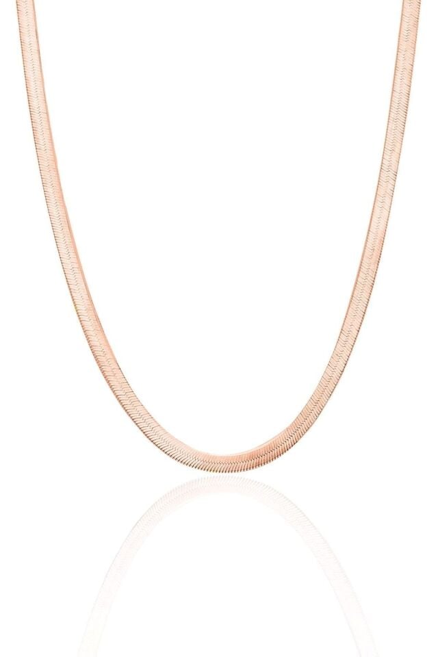 ENCİLİ SİLVER 925 Ayar Gümüş İtalyan Yassı Model Kadın Rose  Renk Zincir Kolye rose - 45 cm