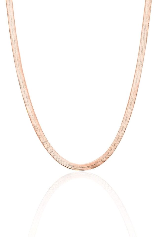 ENCİLİ SİLVER 925 Ayar Gümüş İtalyan Yassı Model Kadın Rose  Renk Zincir Kolye rose - 50 cm