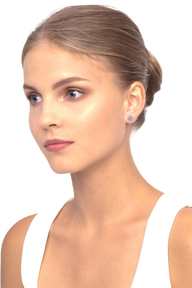 Kadın Gümüş Tektaş Küpe 2/4/5/6/8/9mm Zirkon Taşlı Çivili Altın/silvr/rose Kaplama Yuvarlak Kesim rose - 7 mm