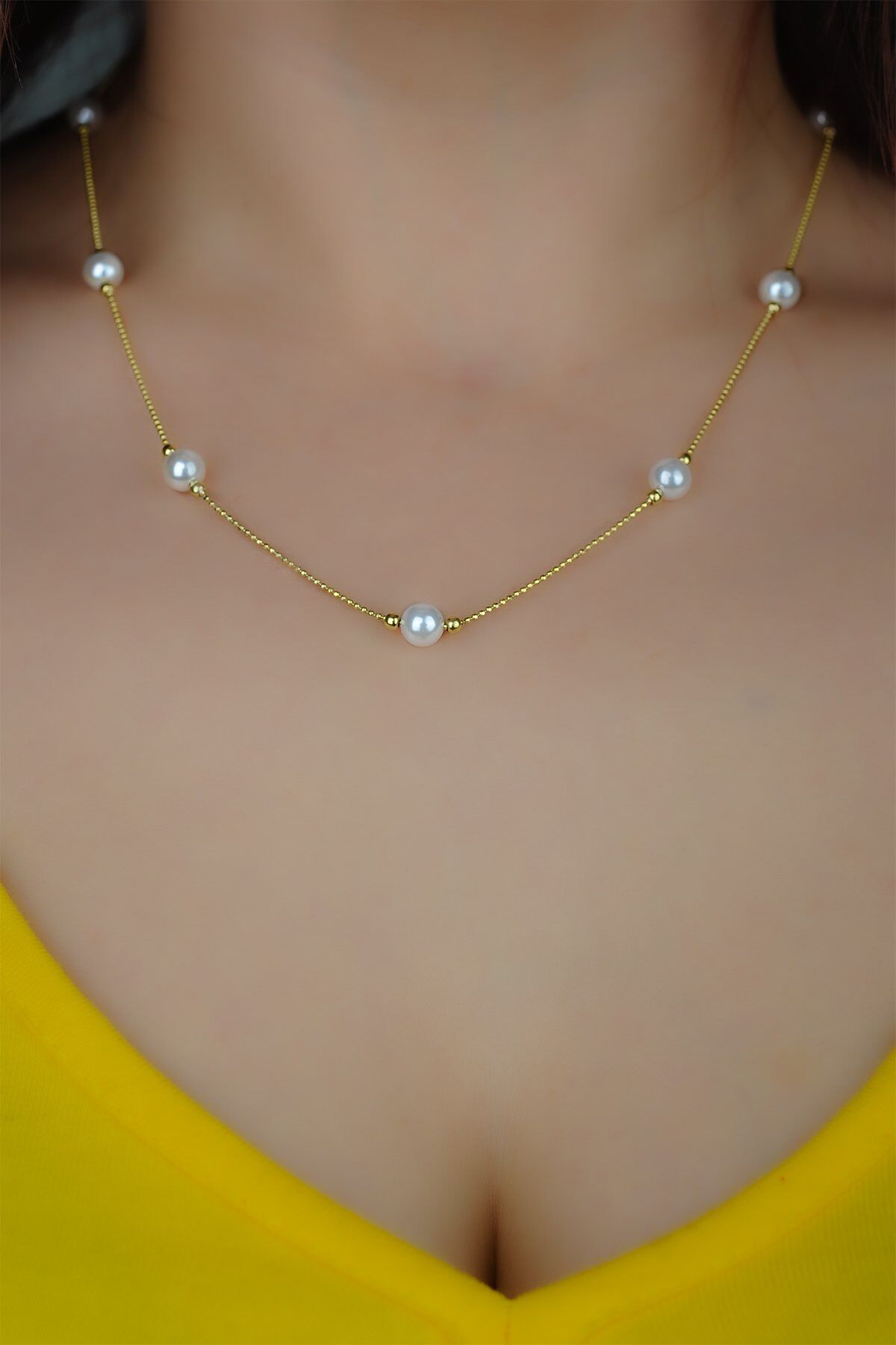 ENCİLİ SİLVER 925 Ayar Gümüş İnci Taşlı Kadın Set( Kolye+Bileklik) GOLD