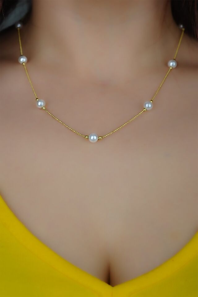 ENCİLİ SİLVER 925 Ayar Gümüş İnci Taşlı Kadın Set( Kolye+Bileklik) GOLD