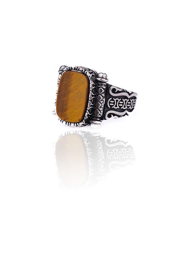 ENCİLİ SİLVER 925 Ayar Gümüş Özel Motifli Erkek Yüzük kahverengi - 28