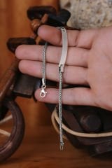 ENCİLİ SİLVER 925 Ayar Gümüş Tilki Kuyruğu Zincirli Plaka Bileklik