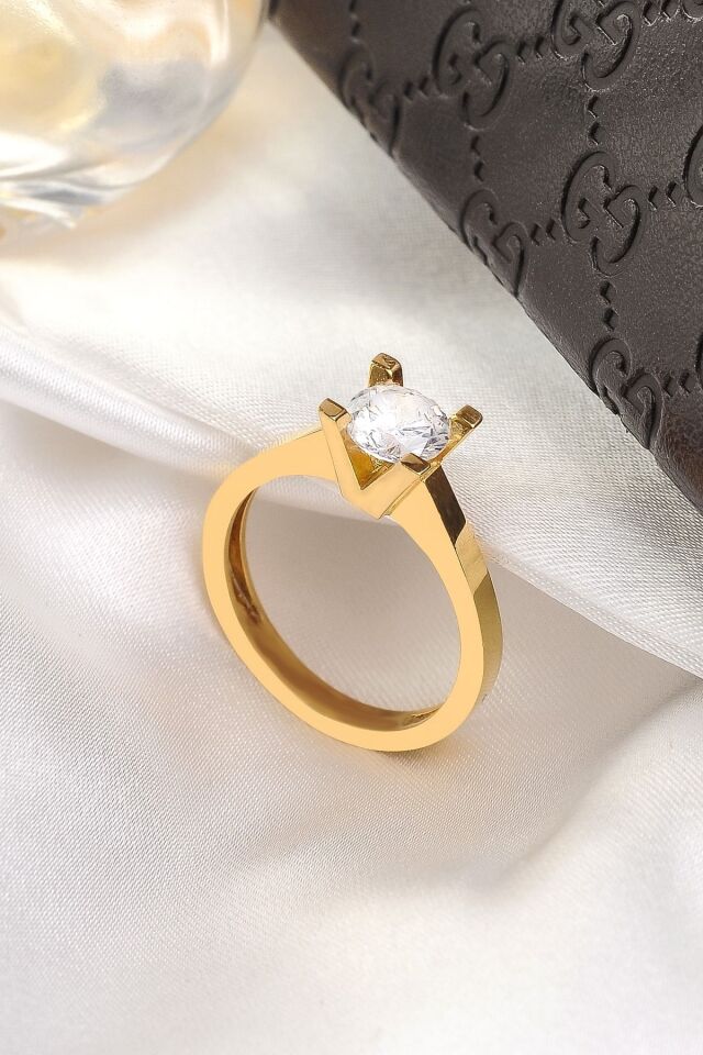 ENCİLİ SİLVER 925 Ayar Gümüş Kadın Tektaş Yüzük Zirkon Taşlı Rose Kaplama Özel Tasarım Yuvarlak Kesim Yüzük Altın - 17