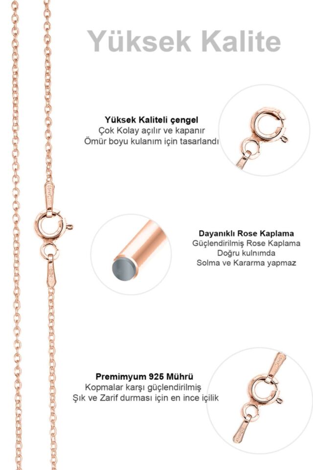 Kadın Gümüş Forse Zincir 925 Ayar Gümüş Hayalet Kolye Özel 1.1mm Mücevher rose - 55 cm