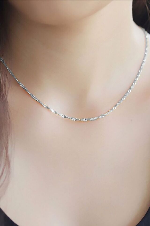 Kadın Gümüş Singapur Burgulu Zincir Burgu Kolye Özel 1.2mm Mücevher gümüş - 50 cm