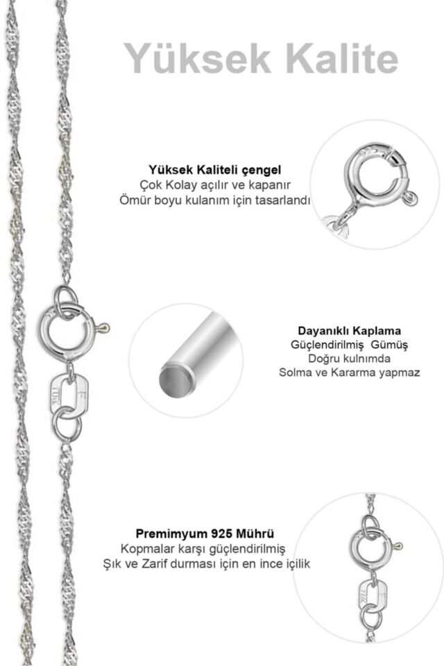 Kadın Gümüş Singapur Burgulu Zincir Burgu Kolye Özel 1.2mm Mücevher gümüş - 50 cm