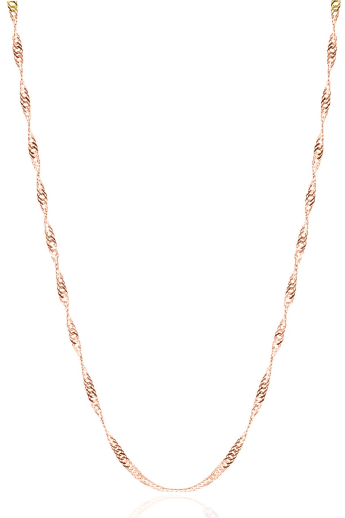 Kadın Gümüş Singapur Burgulu Zincir Burgu Kolye Özel 1.2mm Mücevher rose - 45 cm
