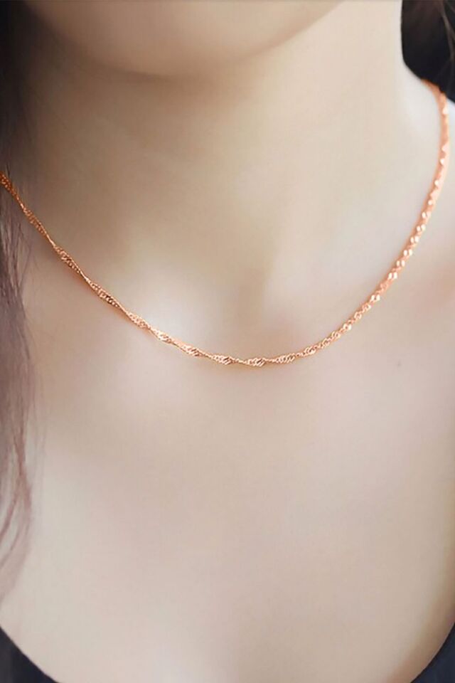 Kadın Gümüş Singapur Burgulu Zincir Burgu Kolye Özel 1.2mm Mücevher rose - 40 cm