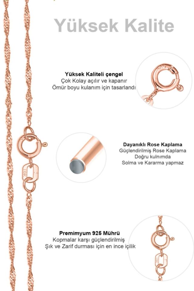 Kadın Gümüş Singapur Burgulu Zincir Burgu Kolye Özel 1.2mm Mücevher rose - 40 cm
