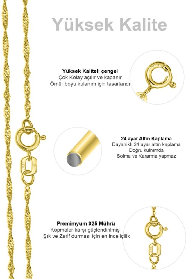 Kadın Gümüş Singapur Burgulu Zincir Burgu Kolye Özel 1.2mm Mücevher Altın - 50 cm