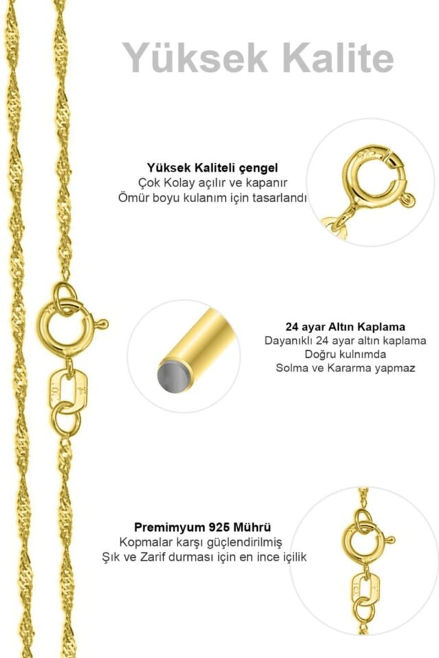 Kadın Gümüş Singapur Burgulu Zincir Burgu Kolye Özel 1.2mm Mücevher Altın - 45 cm