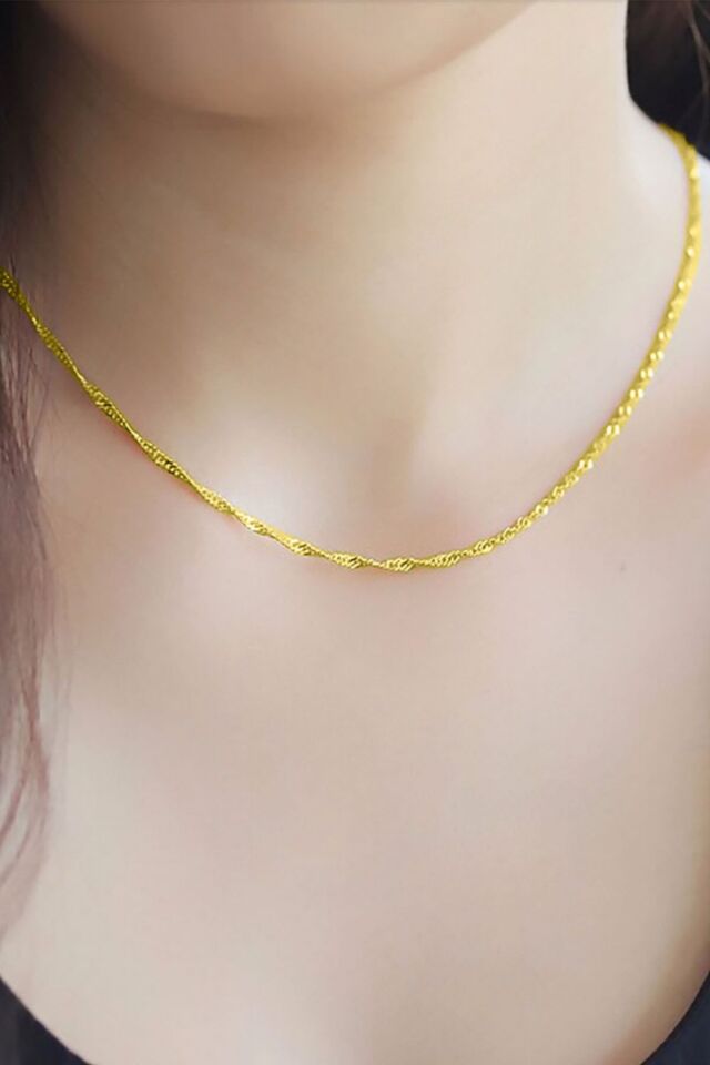 Kadın Gümüş Singapur Burgulu Zincir Burgu Kolye Özel 1.2mm Mücevher Altın - 40 cm