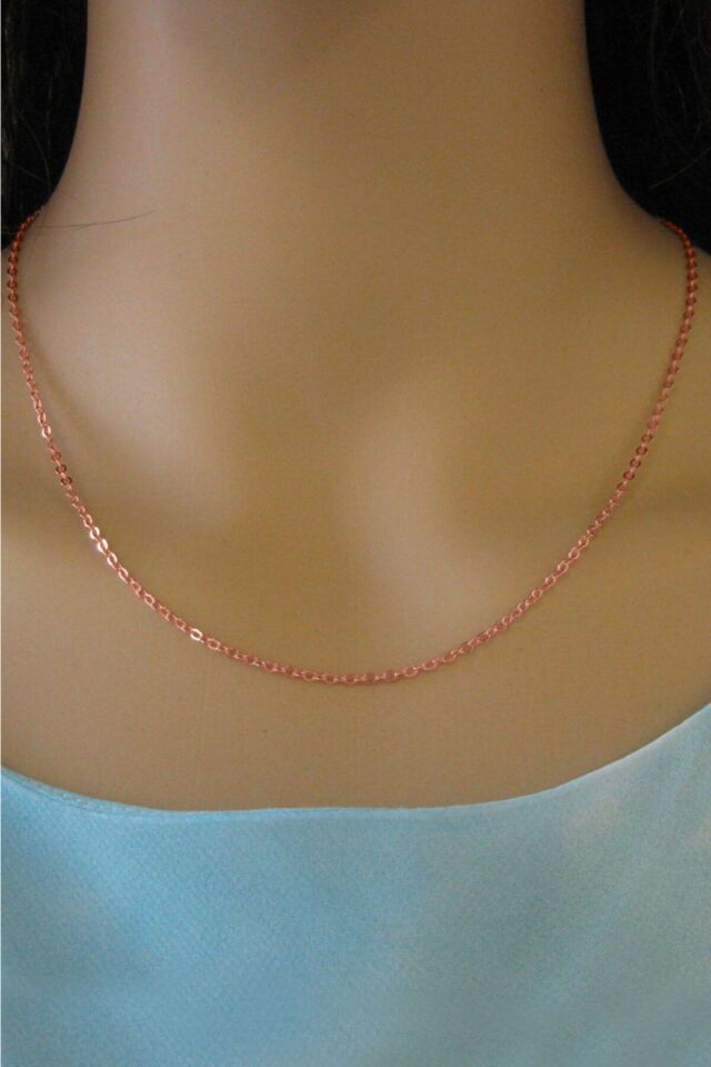 Kadın Gümüş Ince Forse Zincir Gümüş Kolye Özel 0.70mm Mücevher rose - 55 cm