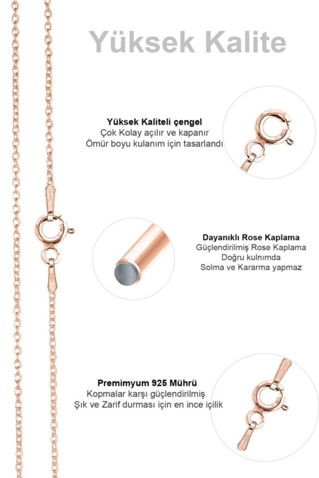 Kadın Gümüş Ince Forse Zincir Gümüş Kolye Özel 0.70mm Mücevher rose - 55 cm