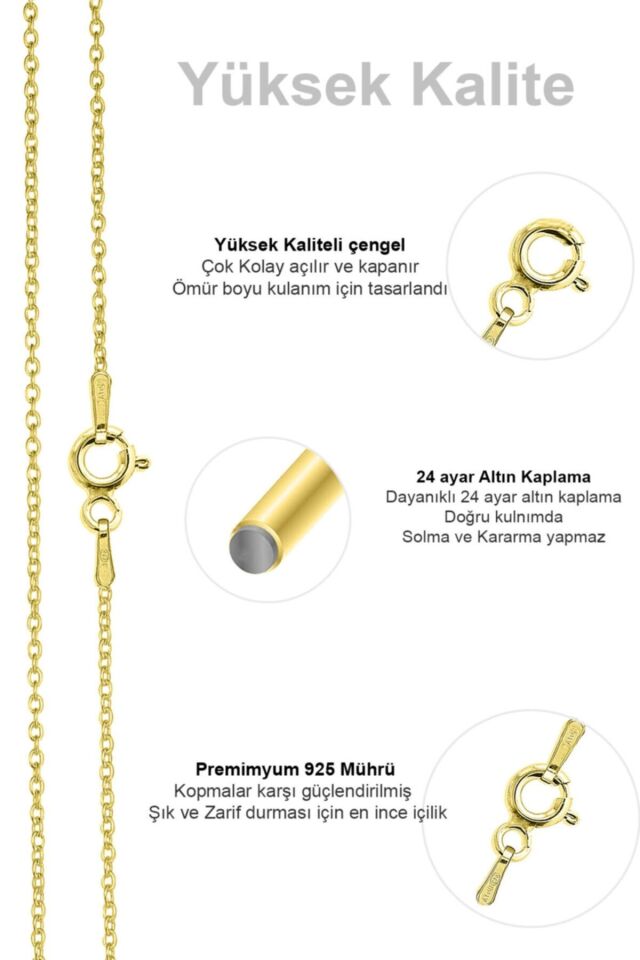Kadın Gümüş Ince Forse Zincir Gümüş Kolye Özel 0.70mm Mücevher GOLD - 55 cm