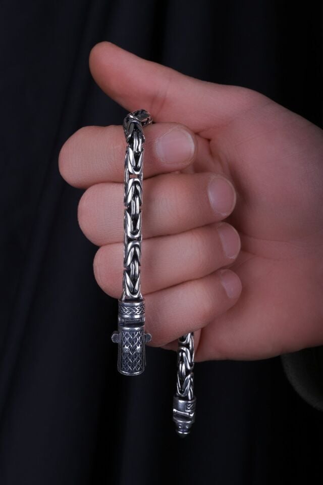 ENCİLİ SİLVER 925 Ayar Gümüş Özel Kilit Tasarım 6 mm Kral Zincir Model Erkek Bileklik