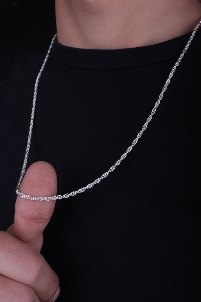 ENCİLİ SİLVER 925 Ayar Gümüş Halat Burgulu Zincir Model Kolye 2 Mm