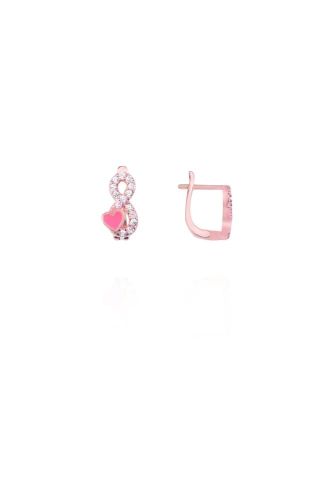 ENCİLİ SİLVER 925 Ayar Gümüş Pembe Kalpli Sonsuzluk Çocuk J Küpe