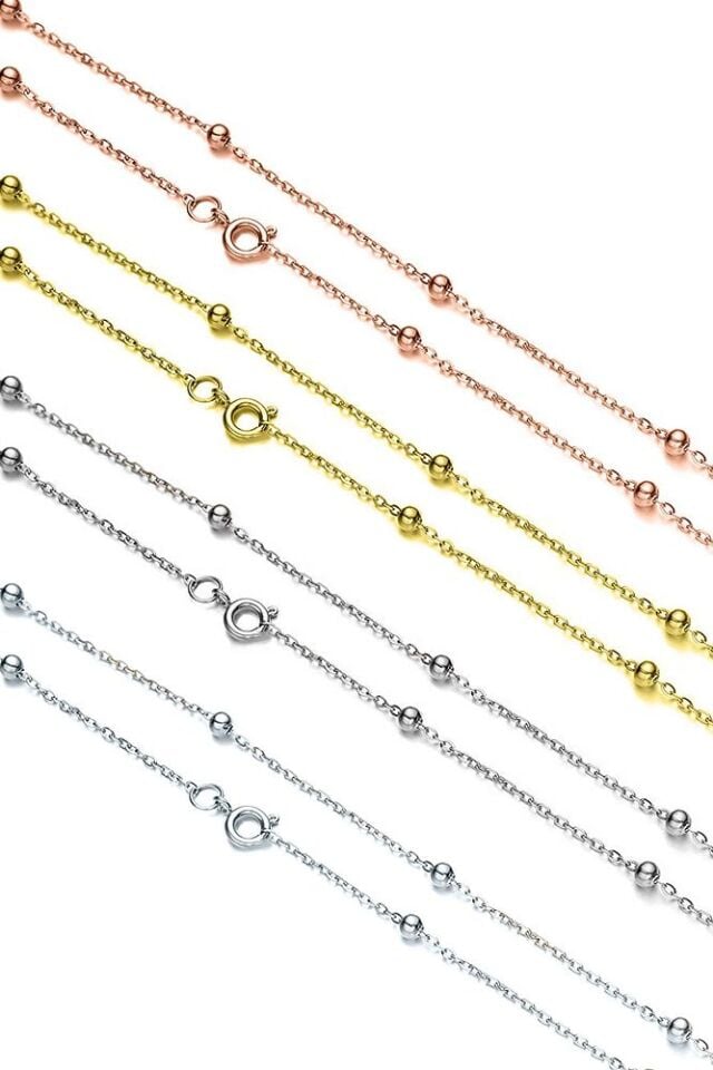 Kadın Gümüş Top Top Zincir Beyaz Altın Kaplama Toplu Kolye Özel 1.2mm Mücevher