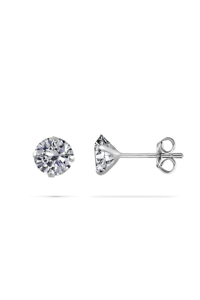 Kadın Gümüş Tektaş Küpe 2/4/5/6/8/9mm Zirkon Taşlı Çivili Altın/silvr/rose Kaplama Yuvarlak Kesim