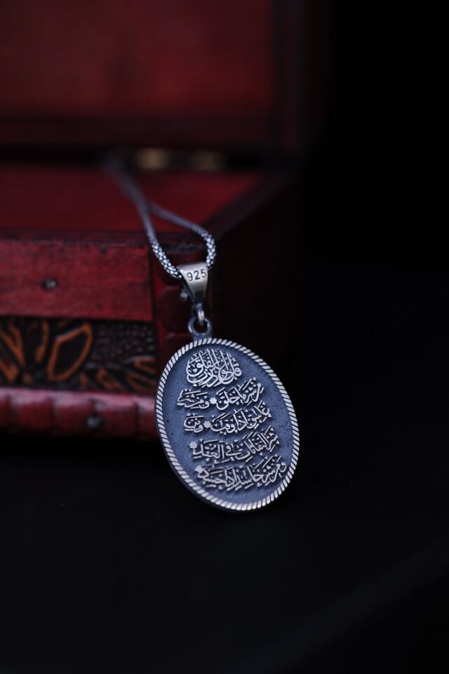 ENCİLİ SİLVER 925 Ayar Gümüş Felak Suresi Model Erkek Kolye