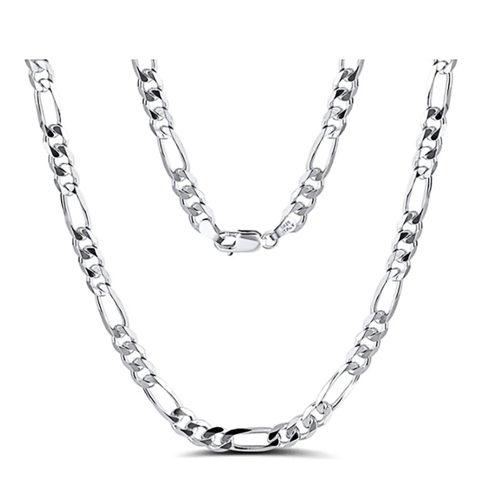 ENCİLİ SİLVER 925 Ayar Gümüş Erkek Figaro Zincir Kolye 60 cm ve Bileklik Set