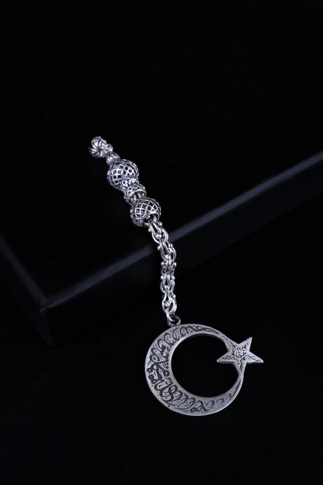 ENCİLİ SİLVER 925 Ayar Gümüş Özel Seri Ay-Yıldız Hilal Uçlu Tesbih Püskülü