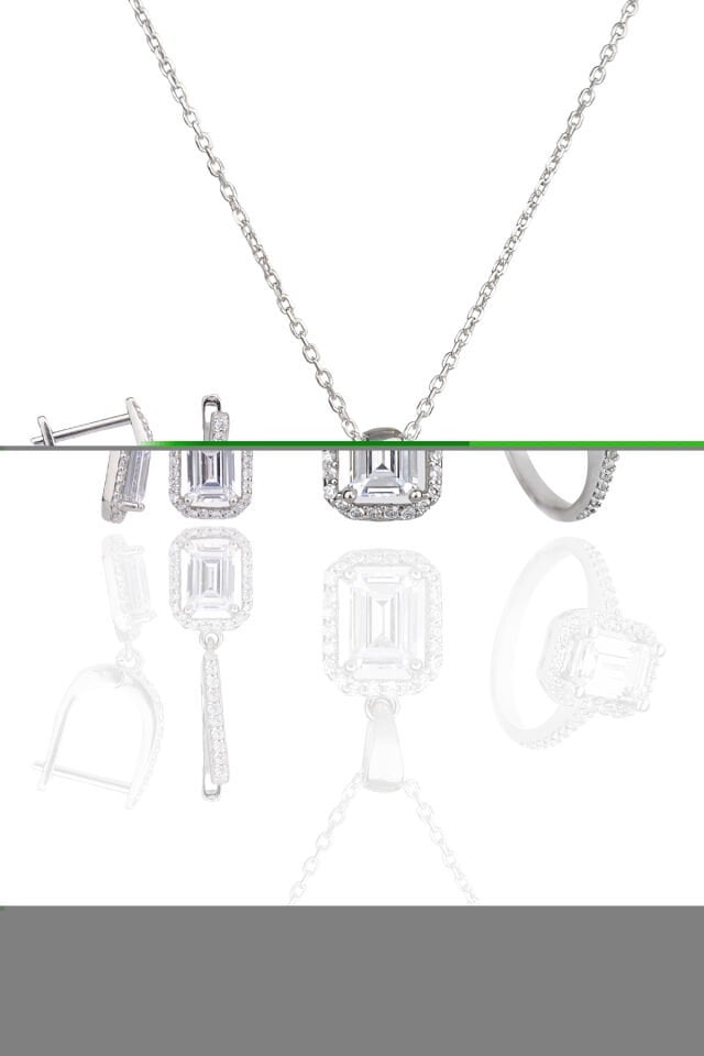 ENCİLİ SİLVER 925 Ayar Gümüş Swarovski Model Gümüş Set