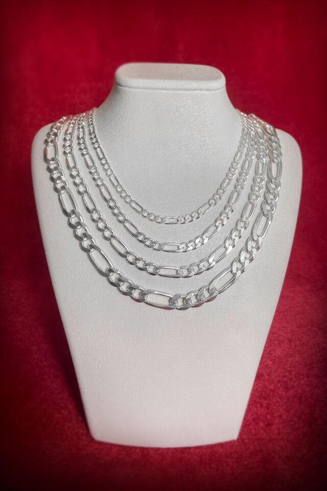 ENCİLİ SİLVER 925 Ayar Gümüş Erkek Figaro Zincir Kolye 60 cm gümüş - 4 MM