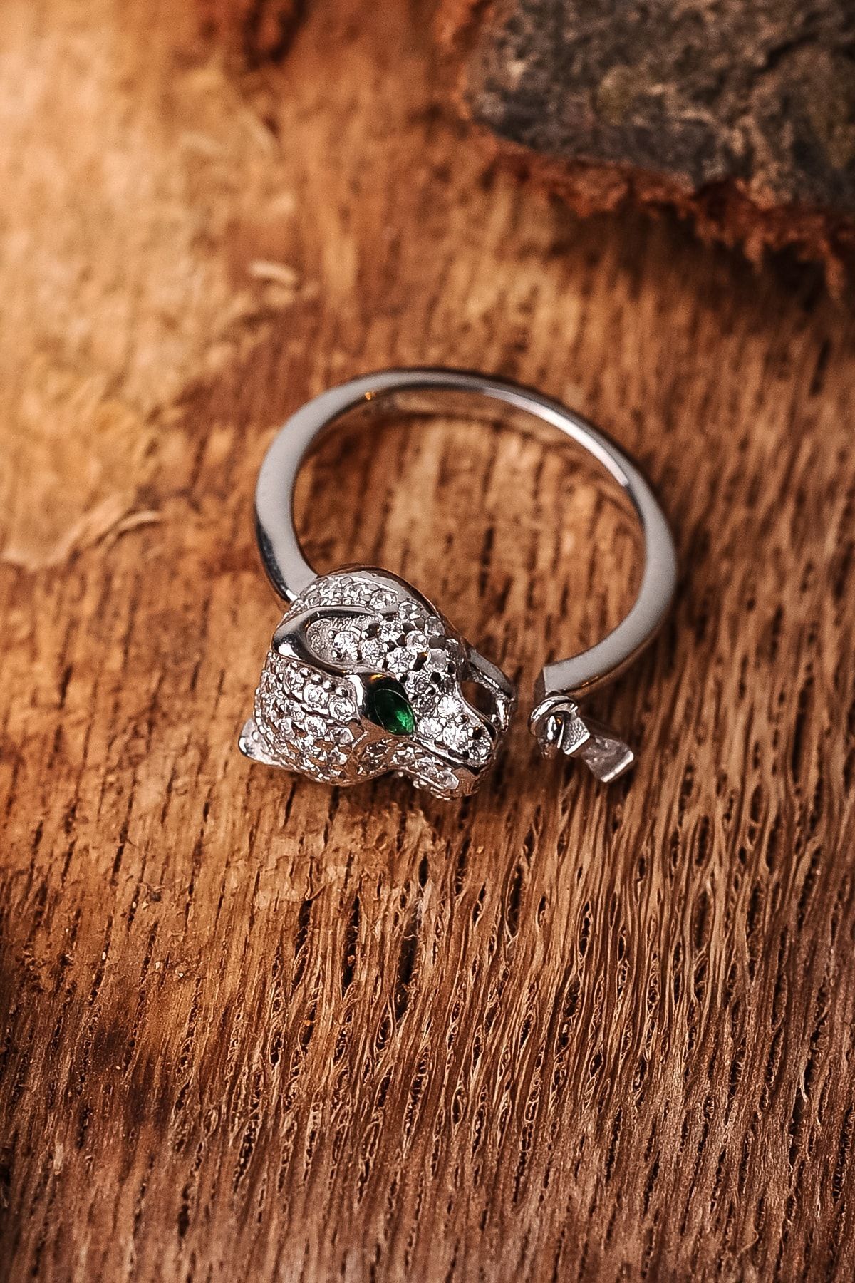 ENCİLİ SİLVER 925 Ayar Gümüş Özel Tasarım Ayarlanabilir Panter Model Gümüş Renk Kadın Yüzük gümüş - Tek Ebat
