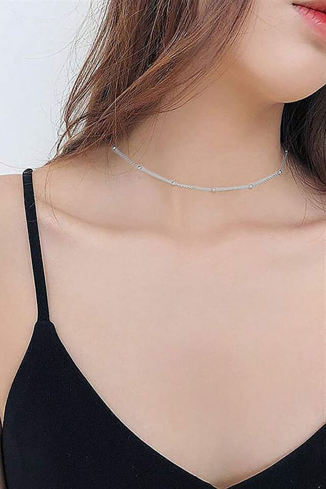 Kadın Gümüş Top Top Zincir Rodyum Kaplama Toplu Rodajlı Kolye Özel 1.2mm Mücevher