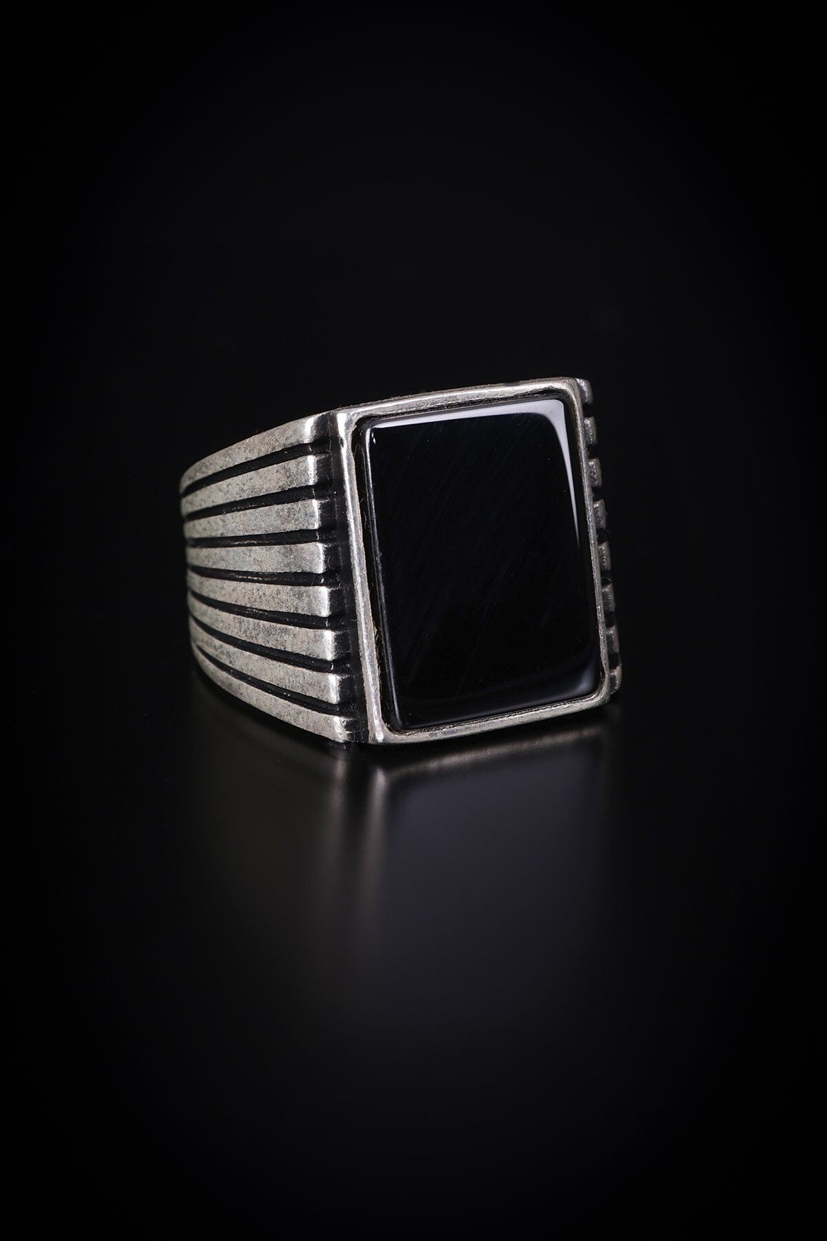 ENCİLİ SİLVER 925 Ayar Gümüş Özel Tasarım Dikdörtgen Taşlı Erkek Yüzük