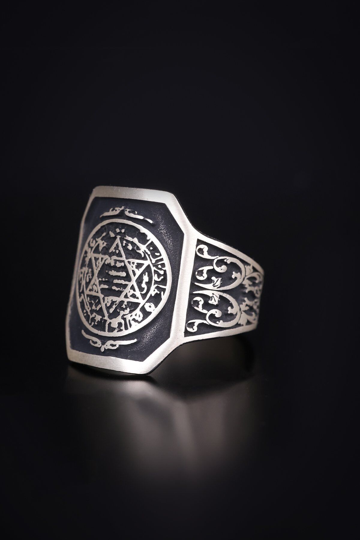ENCİLİ SİLVER 925 Ayar Gümüş Özel Süleyman Mührü Model Erkek Yüzük