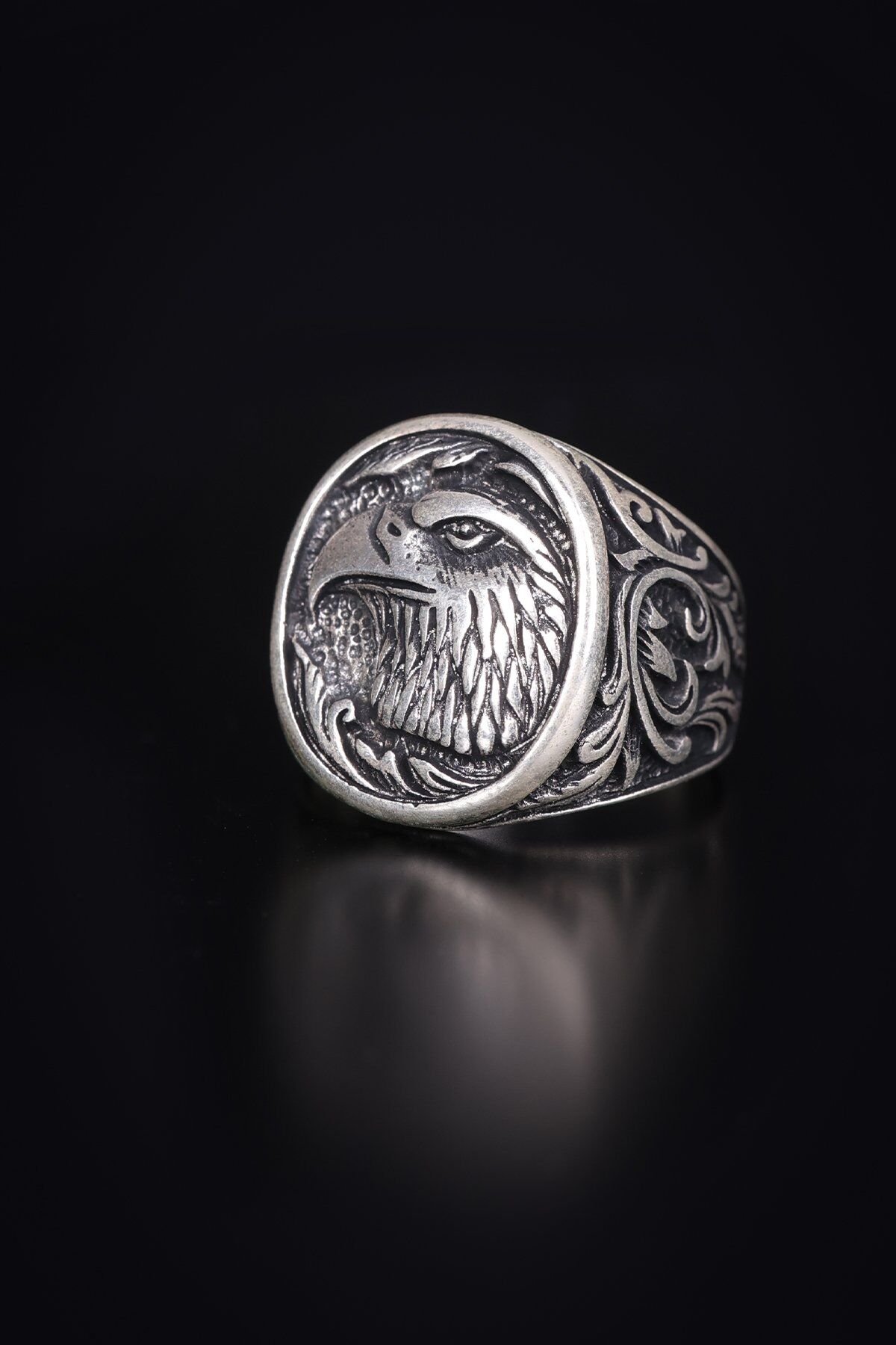 ENCİLİ SİLVER 925 Ayar Gümüş Özel Tasarım Kartal Figürlü Erkek Yüzük