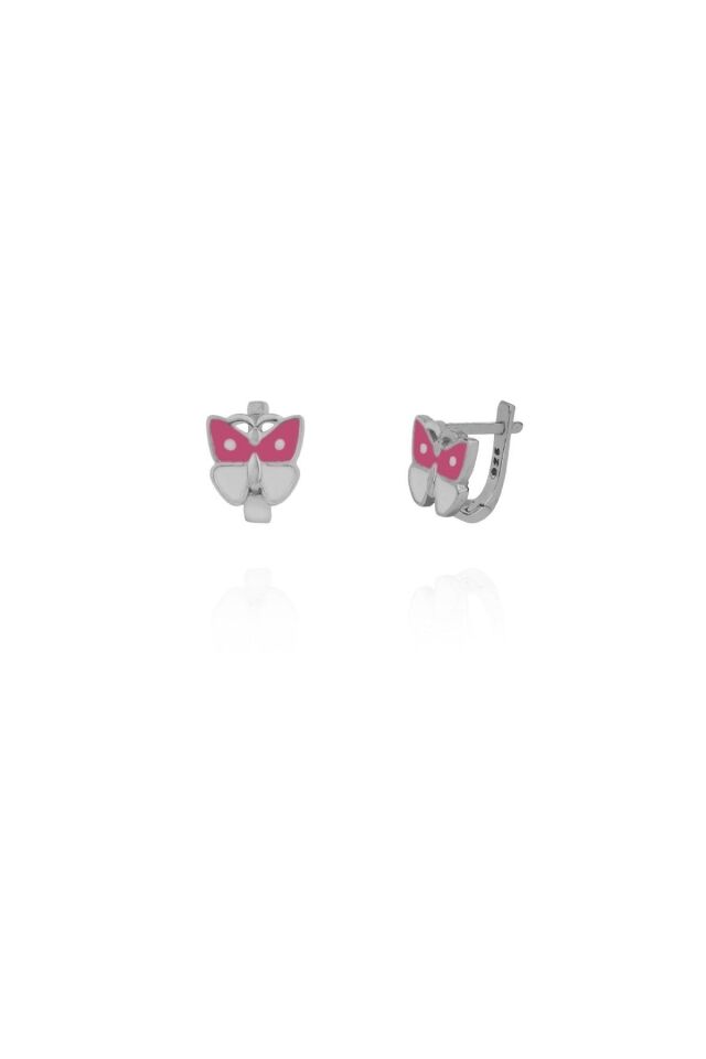 ENCİLİ SİLVER 925 Ayar Gümüş Pembe-Beyaz Kelebek Model Çocuk J Küpe