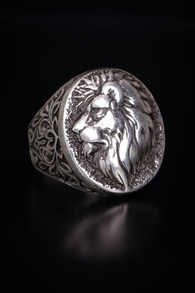 ENCİLİ SİLVER 925 Ayar Gümüş Özel Tasarım Aslan Figürlü Erkek Yüzük