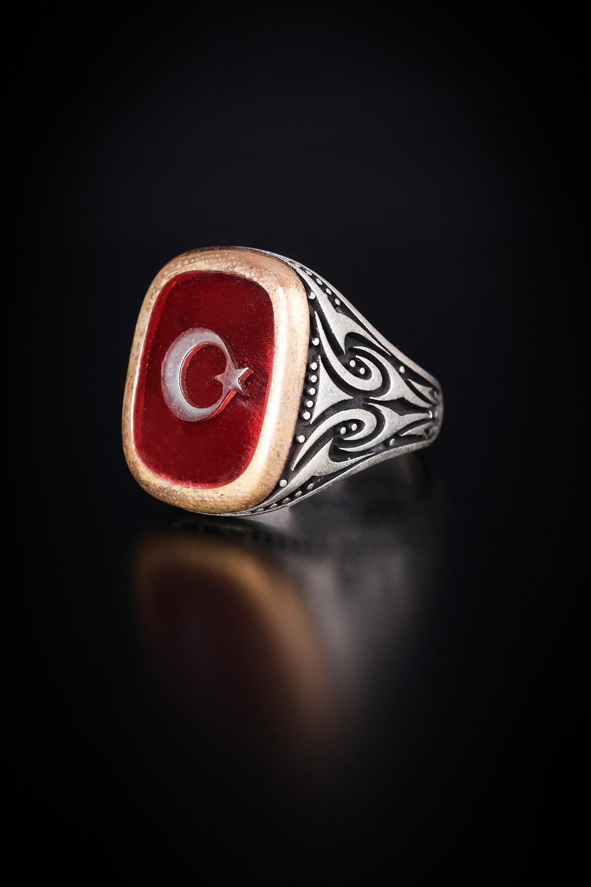 ENCİLİ SİLVER 925 Ayar Gümüş Özel Tasarım Ay-Yıldız Model Erkek Yüzük