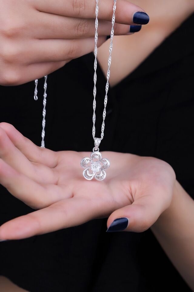 ENCİLİ SİLVER 925 Ayar Gümüş Telkari Model Kadın Kolye