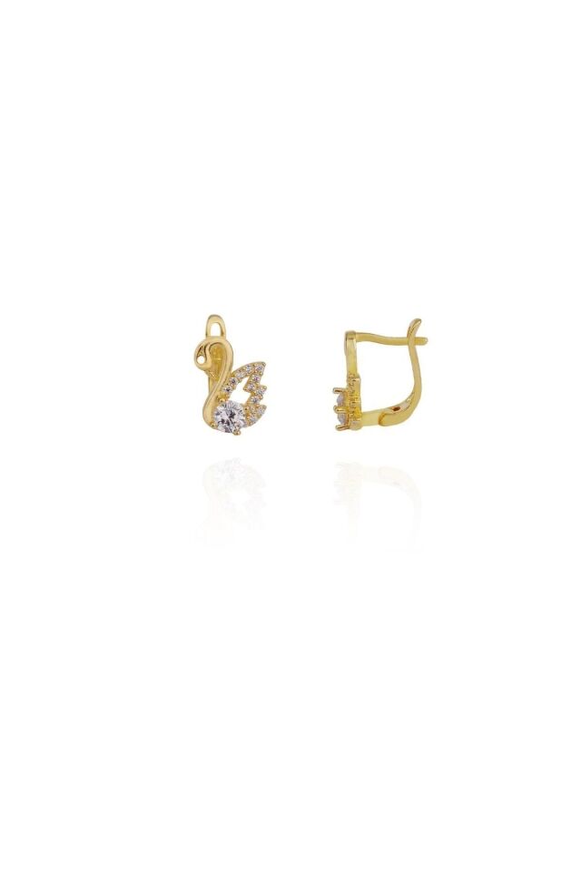 ENCİLİ SİLVER 925 Ayar Gümüş Taşlı Kuğu Model Çocuk J Küpe GOLD - Tek Ebat
