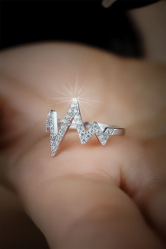 ENCİLİ SİLVER 925 Ayar Gümüş Zikzak Ritim Model Kadın Yüzük