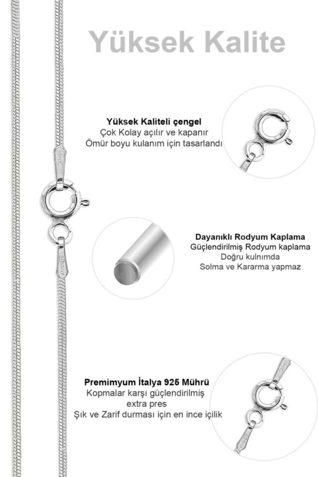 ENCİLİ SİLVER 925 Ayar Gümüş İtalyan Ezme Kadın Zincir 1 mm Gümüş Renk