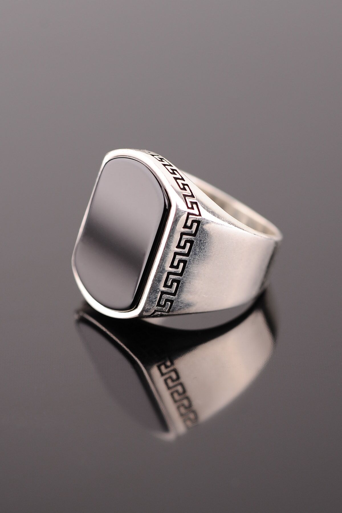 ENCİLİ SİLVER 925 Ayar Gümüş Bordo Taşlı Gümüş Erkek Yüzük