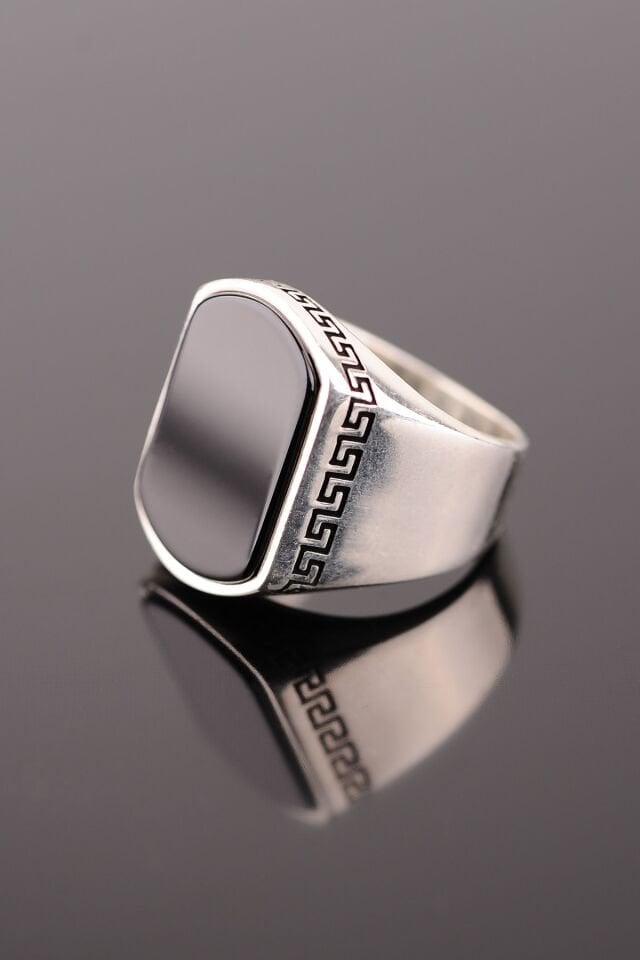 ENCİLİ SİLVER 925 Ayar Gümüş Bordo Taşlı Gümüş Erkek Yüzük