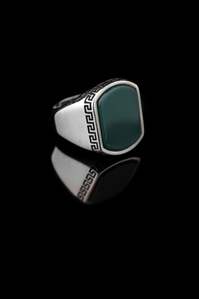 ENCİLİ SİLVER 925 Ayar Gümüş Bordo Taşlı Gümüş Erkek Yüzük