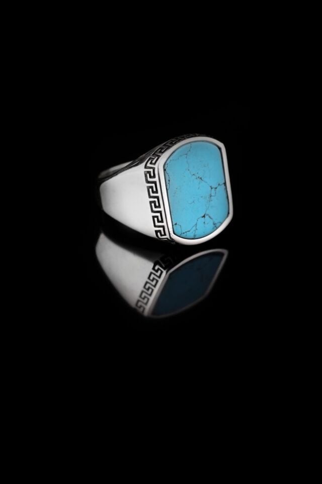 ENCİLİ SİLVER 925 Ayar Gümüş Bordo Taşlı Gümüş Erkek Yüzük